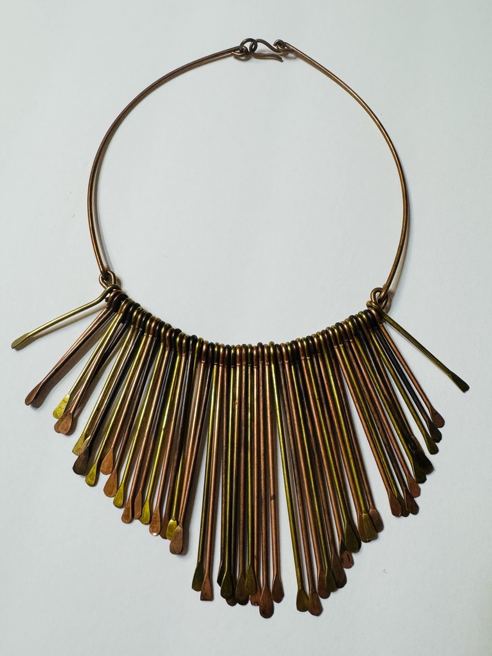 Handcrafted Brass/Copper Paddle Fringe Necklace Choker